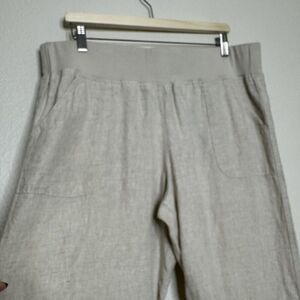 Allen Allen Linen Pants XL Cropped Capri Beige Pull On Wide Leg Casual Beach